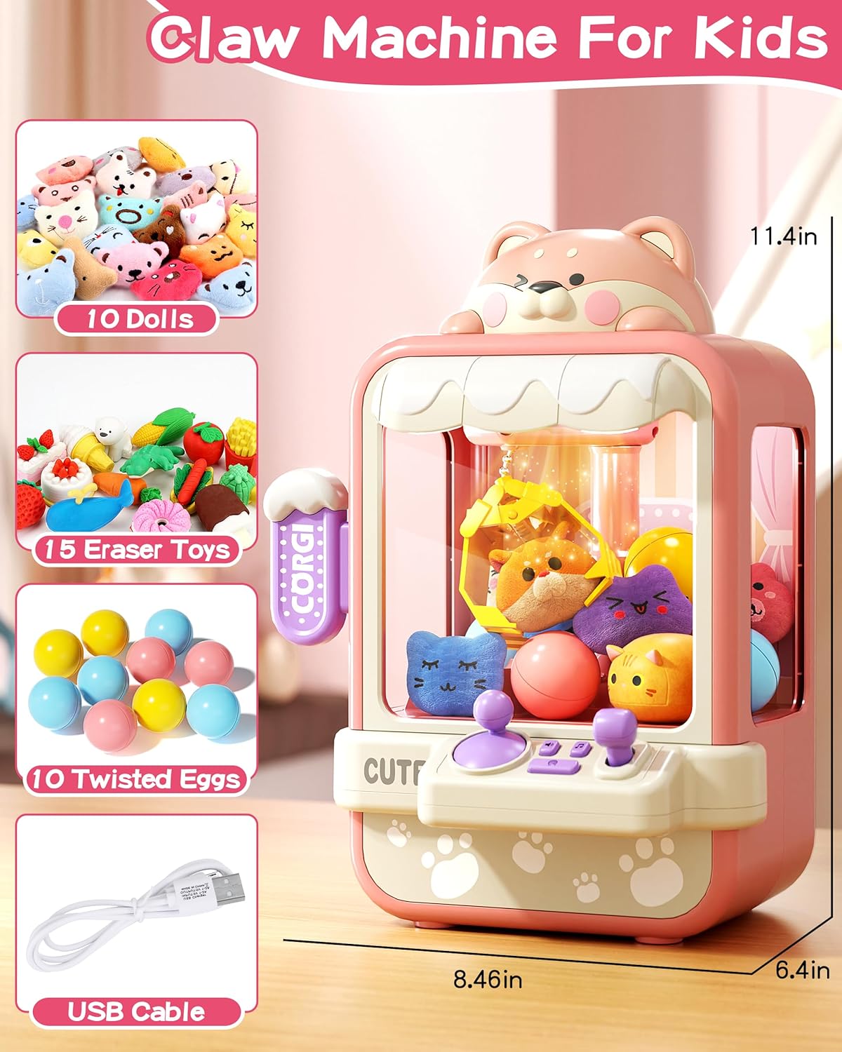 Fidtoy Surprise Catcher Claw Machine for Kids | Mini Plastic Arcade Prize Grabber Toy, 35 Random Toys, 360° Adjustable Claw, Music Sound, 60-Second Challenge, Hand-Eye Coordination Game Age 3+