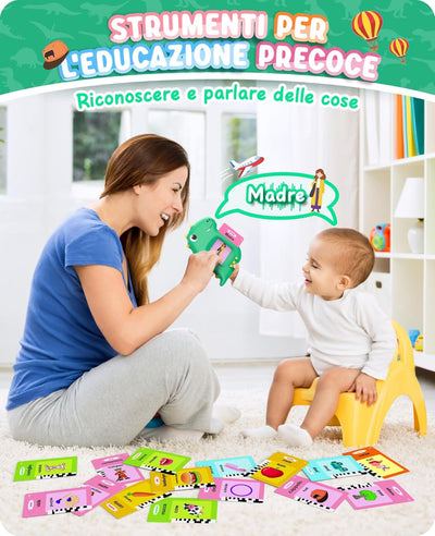 Fidtoy Talking Flash Cards for Toddlers – 224 Words, 112 Double-Sided Dinosaur Learning Cards, Voice Reader, Vocabulary Toy, and Speech Learning Gift