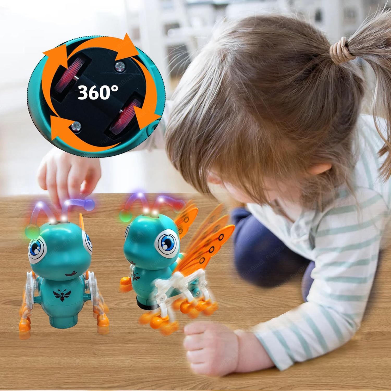 Jouet musical Fidtoy en forme d'abeille avec lumières et rotation à 360°