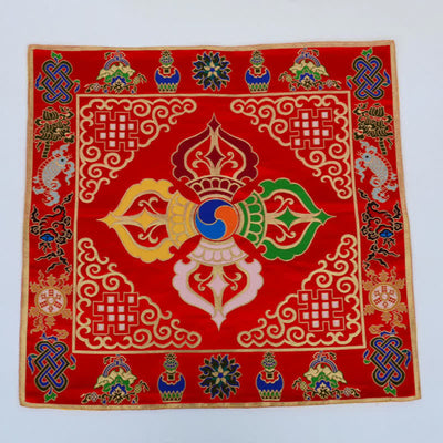 Buddha Stones Flower Endless Knot Prayer Altar Mat Healing Meditation 8 Auspicious Symbols Mat Table Runner Prayer Altar BS Endless Knot Red