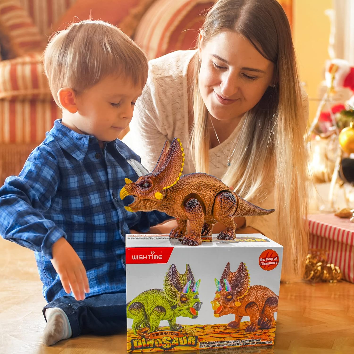 Fidtoy Juguete de dinosaurio con control remoto para niños con luces y rugido
