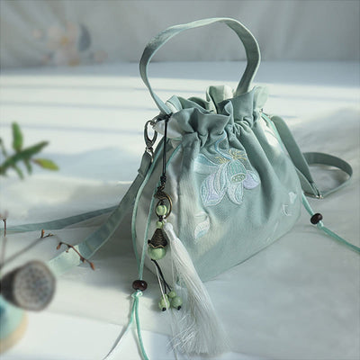 Buddha Stones Handmade Embroidered Flowers Canvas Tote Shoulder Bag Handbag Bag BS 41