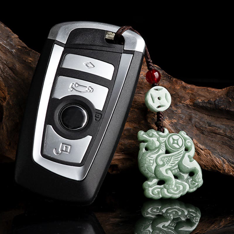 Buddha Stones Natural Jade Kirin Prosperity Phone Hanging Decoration Hanging Decoration BS 5