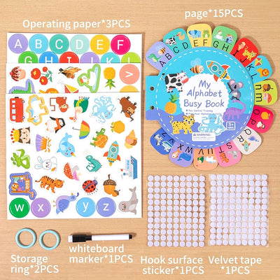 Livre d'activités Be2BeKidz pour l'apprentissage de l'alphabet pour les tout-petits 1-3 ans | Livre d'activités Montessori ABC pour enfants | Jouet éducatif de style Babybus pour l'apprentissage préscolaire et le développement de la motricité fine
