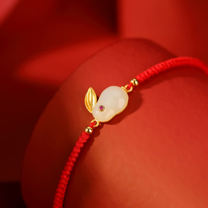 Buddha Stones 925 Sterling Silver Year of the Rabbit Hetian White Jade Luck Red String Protection Bracelet Bracelet BS 3