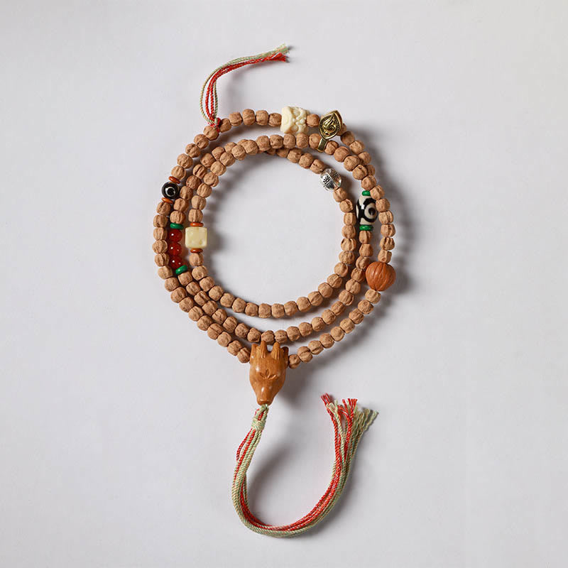 Buddha Stones 108 Beads Bodhi Seed Red Agate Deer Head Wisdom Mala Bracelet Mala Bracelet BS 14