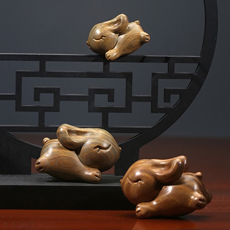 Buddha Stones Green Sandalwood Small Mini Cute Rabbit Bunny Peace Decorations Decorations BS 14
