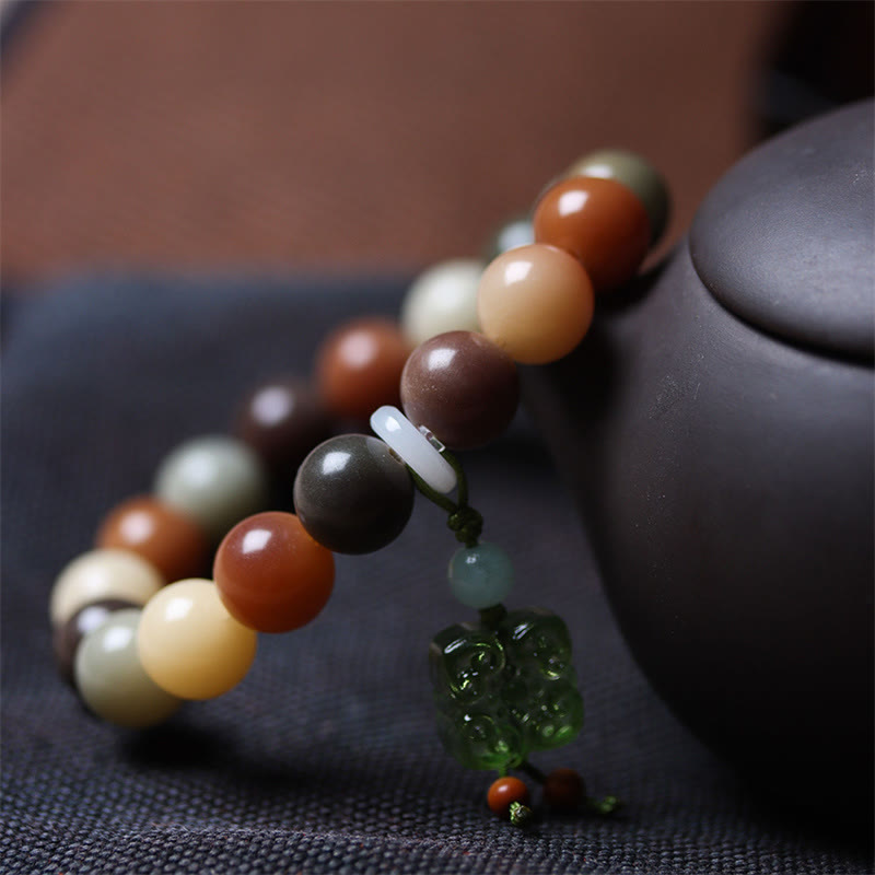 Buddha Stones Natural Multicolored Gradient Bodhi Seed Liuli Glass Charm Peace Bracelet Bracelet BS 11