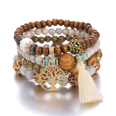 Buddha Stones Wenge Wood Layered Tree Tassel Healing Bracelet - image 3