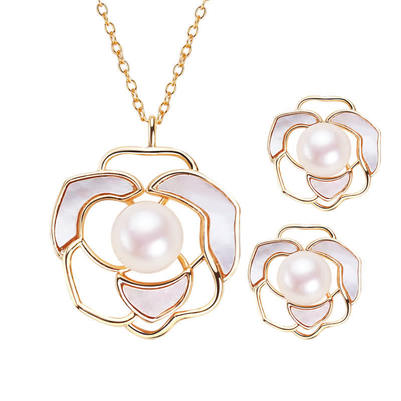 Buddha Stones 925 Sterling Silver Pearl Camellia Pattern Happiness Necklace Pendant Earrings Necklaces & Pendants BS 4