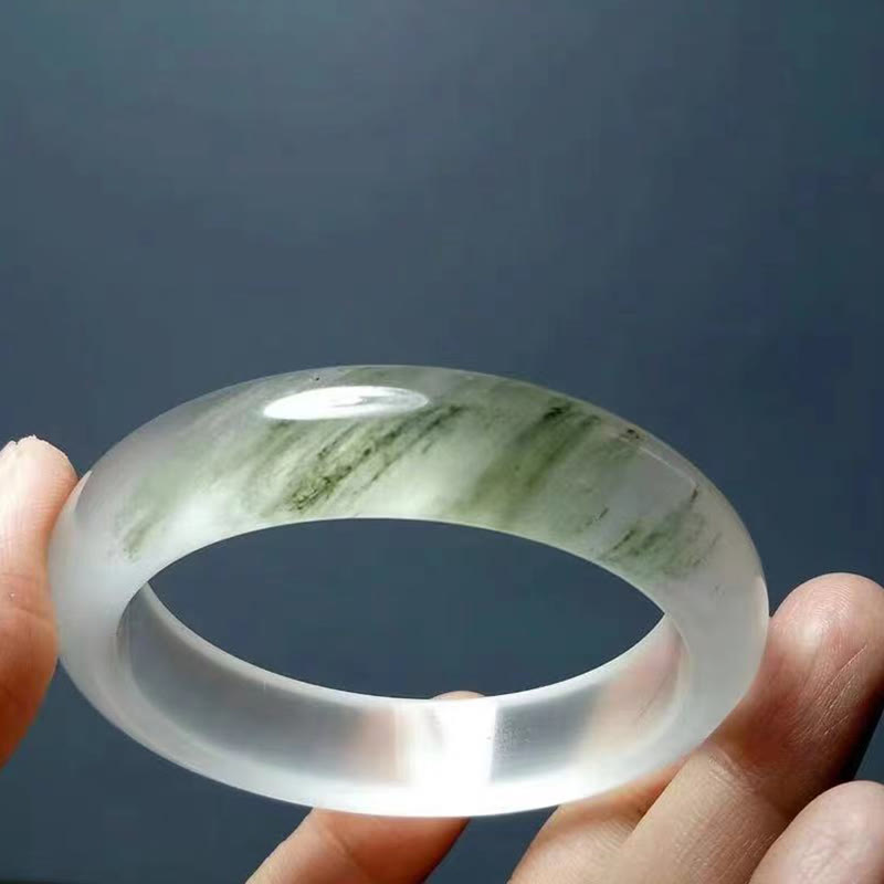 Buddha Stones Natural Translucent Golden Silk Jade Wealth Luck Bracelet Bangle Bracelet Bangle BS Translucent White Green 62mm