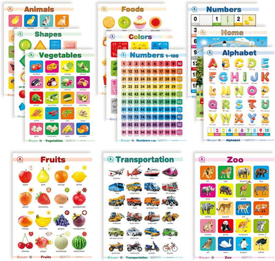 Póster educativo de reconocimiento de objetos 12 en 1 con pizarra borrable
