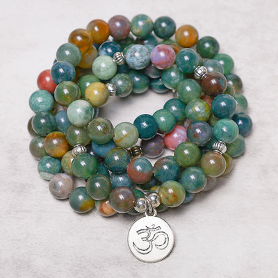 Buddha Stones 108 Mala Beads Indian Agate Lotus OM Tree of life Positive Calm Bracelet - image 2