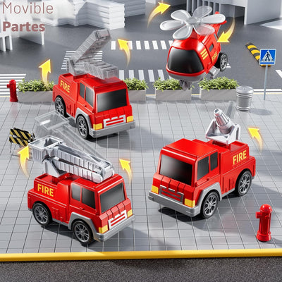 Fidtoy 5-in-1 Fire Truck Carrier Playset for Kids with Helicopter Ladder Truck Lights and Sounds