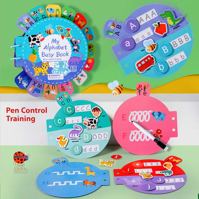 Livre d'activités Be2BeKidz pour l'apprentissage de l'alphabet pour les tout-petits 1-3 ans | Livre d'activités Montessori ABC pour enfants | Jouet éducatif de style Babybus pour l'apprentissage préscolaire et le développement de la motricité fine