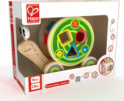 Fidtoy Wooden Snail Pull Toy Shape Sorter Toddler Learning Toy