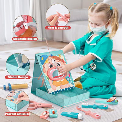 Fidtoy Mallette de docteur en bois 18 pièces, jouet médical pour jeu d'imitation