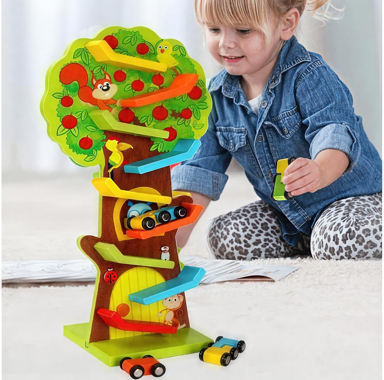 Fidtoy Circuit de Course et Voitures en Bois à 9 Niveaux – Jouet d'Éveil pour Tout-Petits