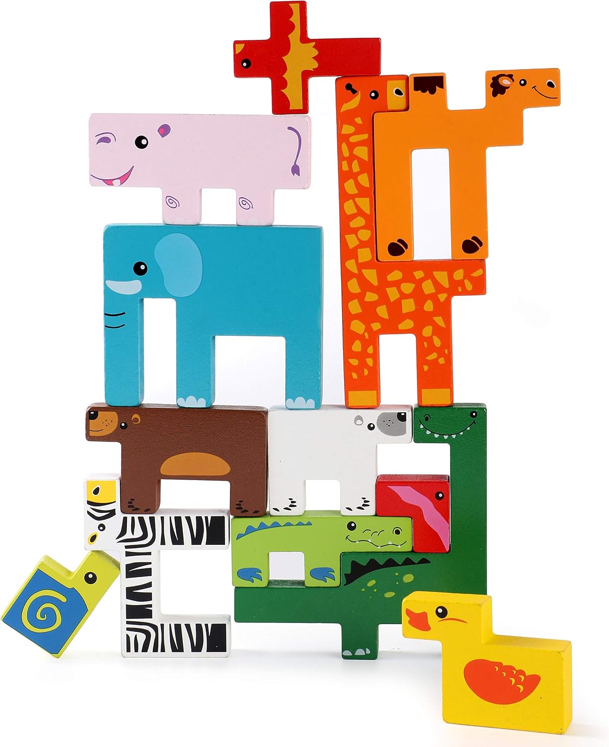 Fidtoy Wooden Animal Creative Challenge Puzzle Board for Kids | 13-Piece Animal Shape Matching Puzzle, Geometric Sorting, Stacking Blocks, Fine Motor & Problem-Solving Toy Age 2-6
