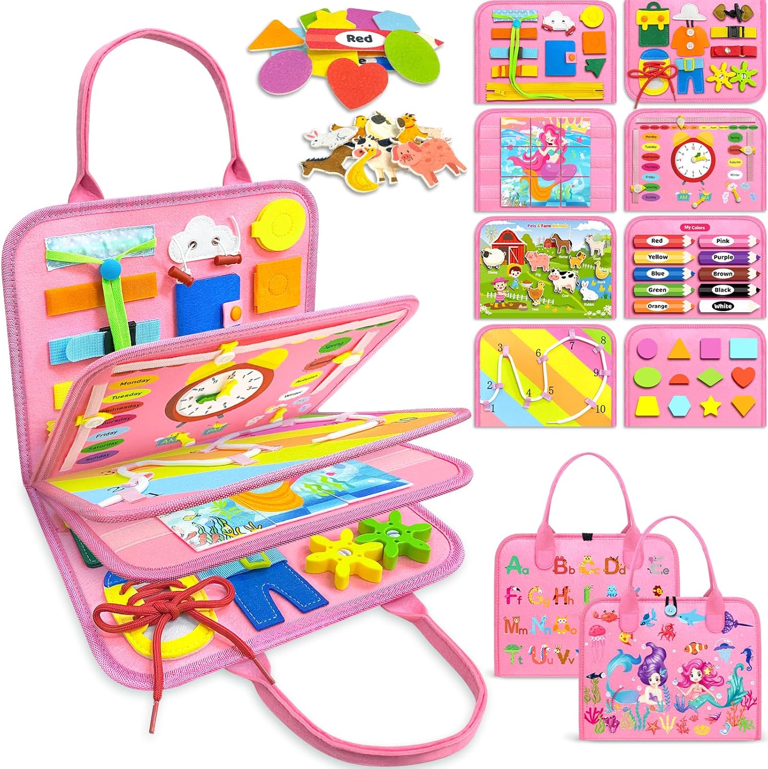 Gojmzo Busy Board Montessori Toys for Toddler Boys & Girls Gifts, Sensory Toys for Toddlers, Educational Travel Preschool Activities Learning Alphabet Count Fine Motor Skills