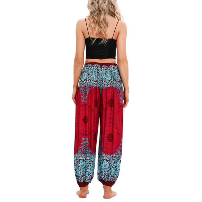Buddha Stones Loose Circle-shaped Flowers Pattern Harem Trousers Women's Yoga Pants Women's Harem Pants BS 3