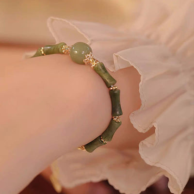 Buddha Stones 14K Copper Plated Peridot Hetian Jade Bamboo Pattern Luck Bracelet Bracelet BS 4