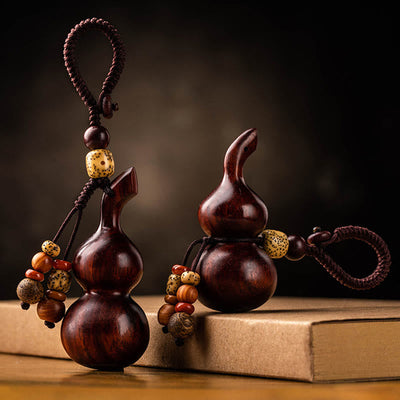 Porte-clés gourde en bois de santal rouge à petites feuilles et ébène du Tibet, protection et chance