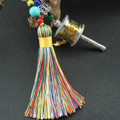 Buddha Stones Tibet Om Mani Padme Hum Prayer Wheel Tassel Bag Car Hanging Decoration Car Hanging Decoration BS 6