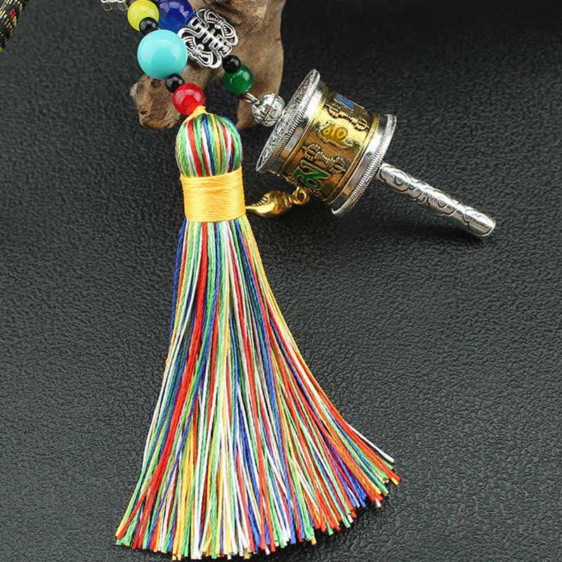 Buddha Stones Tibet Om Mani Padme Hum Prayer Wheel Tassel Bag Car Hanging Decoration Car Hanging Decoration BS 6