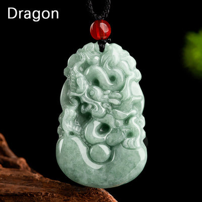Buddha Stones Natural Green Jade 12 Chinese Zodiac Luck Prosperity Necklace Pendant Necklaces & Pendants BS Dragon
