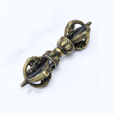 Buddha Stones Handmade Nepal Five Prong Three Prong Vajra Dorje Strength Copper Decoration Dorje BS Bronze Five Prong Vajra Dorje-11.5cm