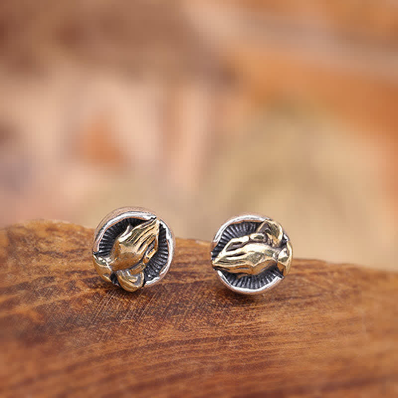 Buddha Stones 925 Sterling Silver Namaste Equality Stud Earrings Earrings BS 3