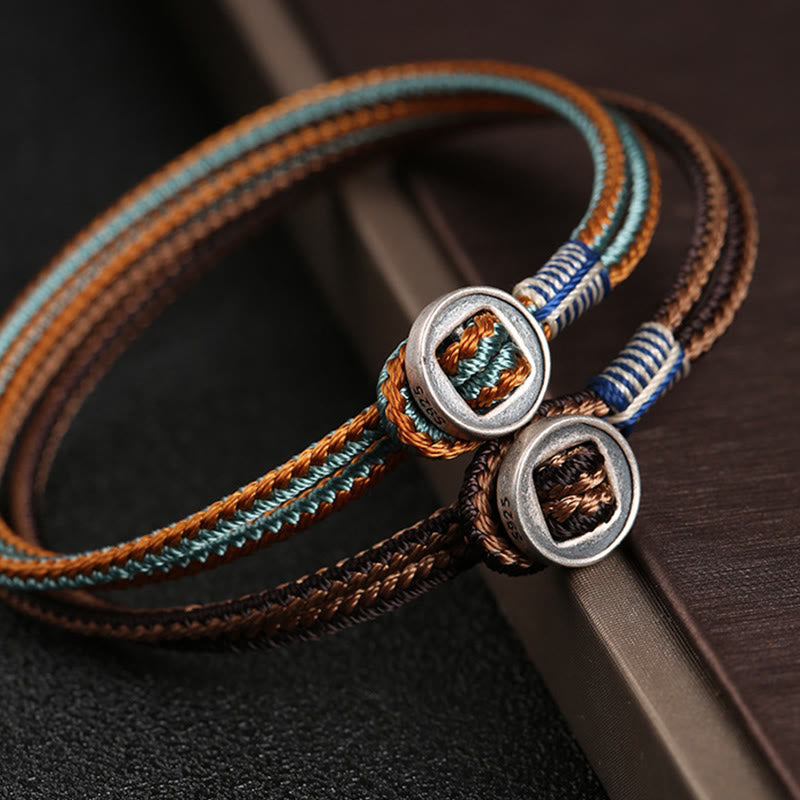 Buddha Stones  925 Sterling Silver Handmade Button Protection Weave String Bracelet Bracelet BS 3