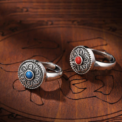 Buddha Stones Tibetan Om Mani Padme Hum Peace Rotatable Ring Ring BS 18