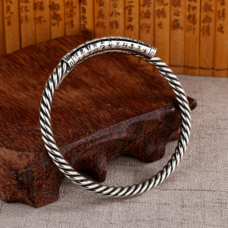 Buddha Stones Retro Heart Sutra Twisted Design Pattern Balance Bracelet Bangle Bracelet Bangle BS 2
