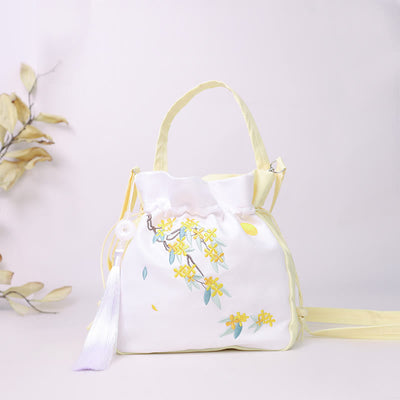 Buddha Stones Embroidered Osmanthus Peony Grape Cat Cotton Linen Tote Crossbody Bag Shoulder Bag Handbag Crossbody Bag BS Yellow Osmanthus 20*20*7cm