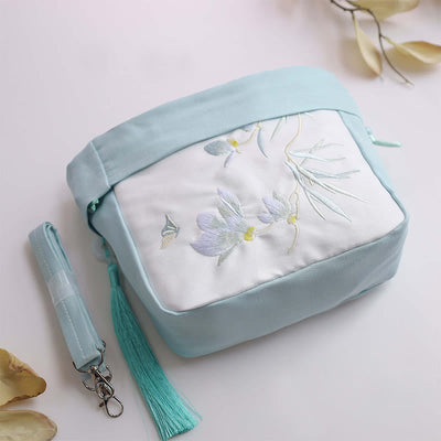Buddha Stones Suzhou Embroidery Lotus Epiphyllum Magnolia Cotton Linen Tote Crossbody Bag Shoulder Bag Handbag Crossbody Bag BS 16