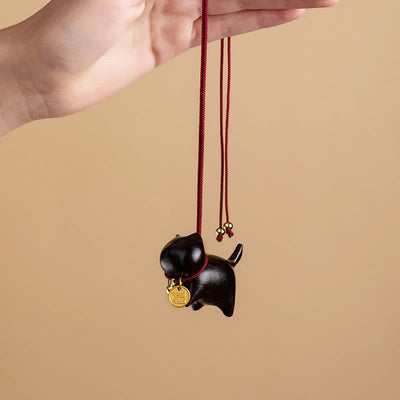Buddha Stones Ebony Wood Green Sandalwood Lucky Cat Fu Character Lucky Fortune Bell Balance Car Hanging Decoration Car Hanging Decoration BS 2