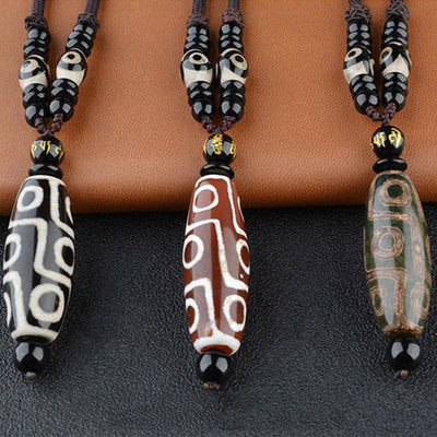 Buddha Stones Nine-Eye Dzi Bead Wealth Protection Necklace Necklaces & Pendants BS 9