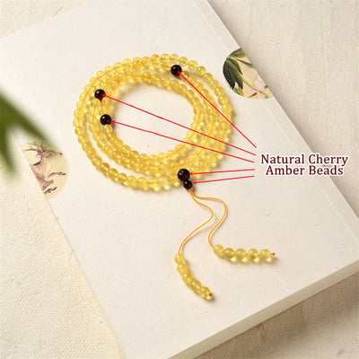 Buddha Stones 108 Mala Beads Natural Amber Clear Anxiety Bracelet Mala Bracelet BS 6