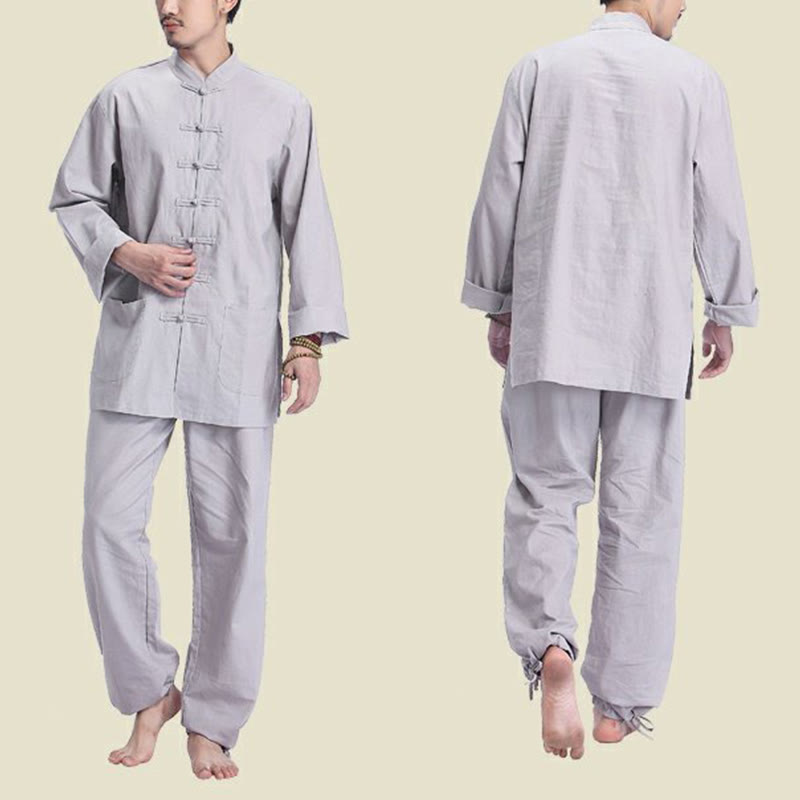 Buddha Stones Chinese Frog Button Design Meditation Prayer Cotton Linen Spiritual Zen Practice Yoga Clothing Men's Set - image 2
