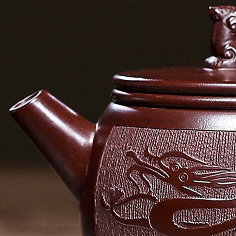 Buddha Stones Yixing Handmade Brown Dragon Purple Clay Kung Fu Teapot 240ml Teapot BS 4
