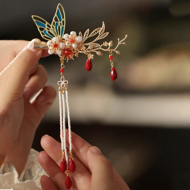 Foviel Klassische chinesische Stil Blume sz. Schmetterling Pearlagil Haar Clip Haarnadel Haar Krone