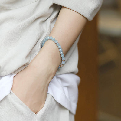 Buddha Stones 14K Gold Plated Copper Aquamarine White Crystal White Agate Blue Crystal Healing Bracelet 5