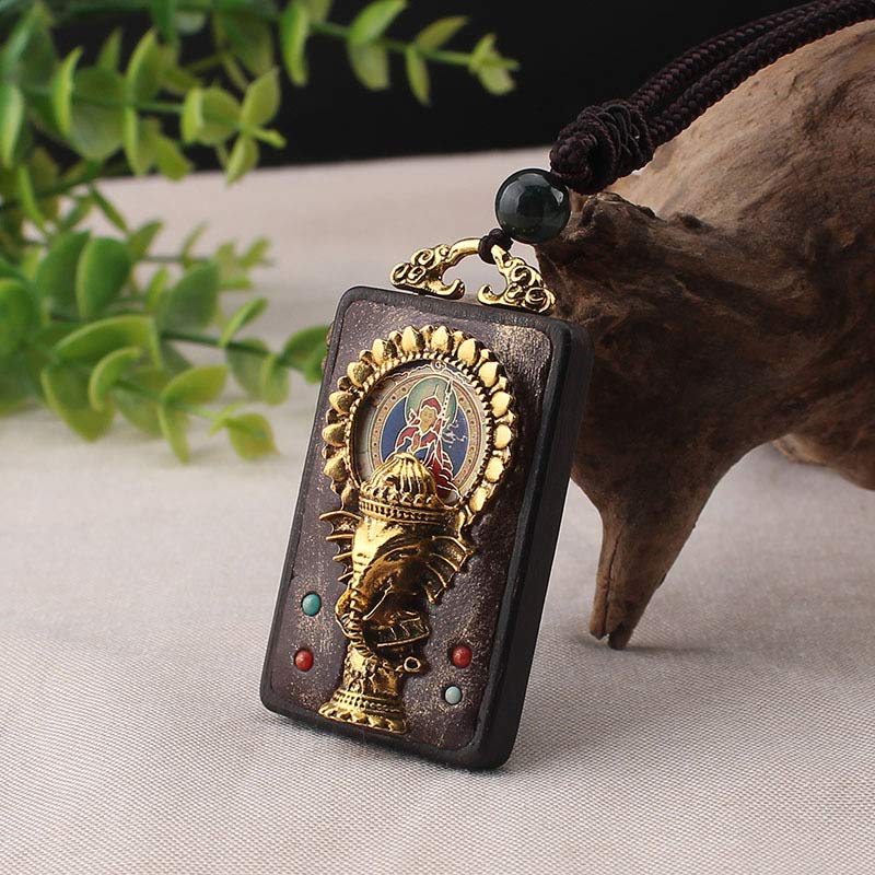 Buddha Stones Ebony Wood Elephant God of Fortune Buddha Blessing Necklace String Pendant Necklaces & Pendants BS 6
