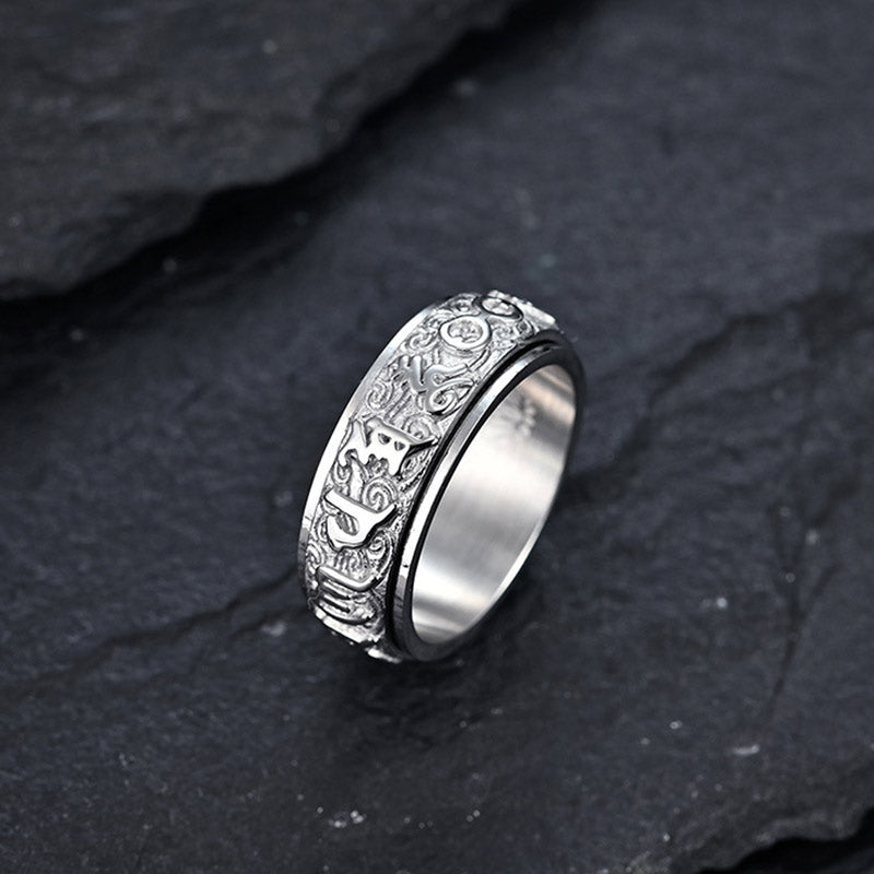 Buddha Stones Om Mani Padme Hum Balance Calm Titanium Steel Ring - image 9