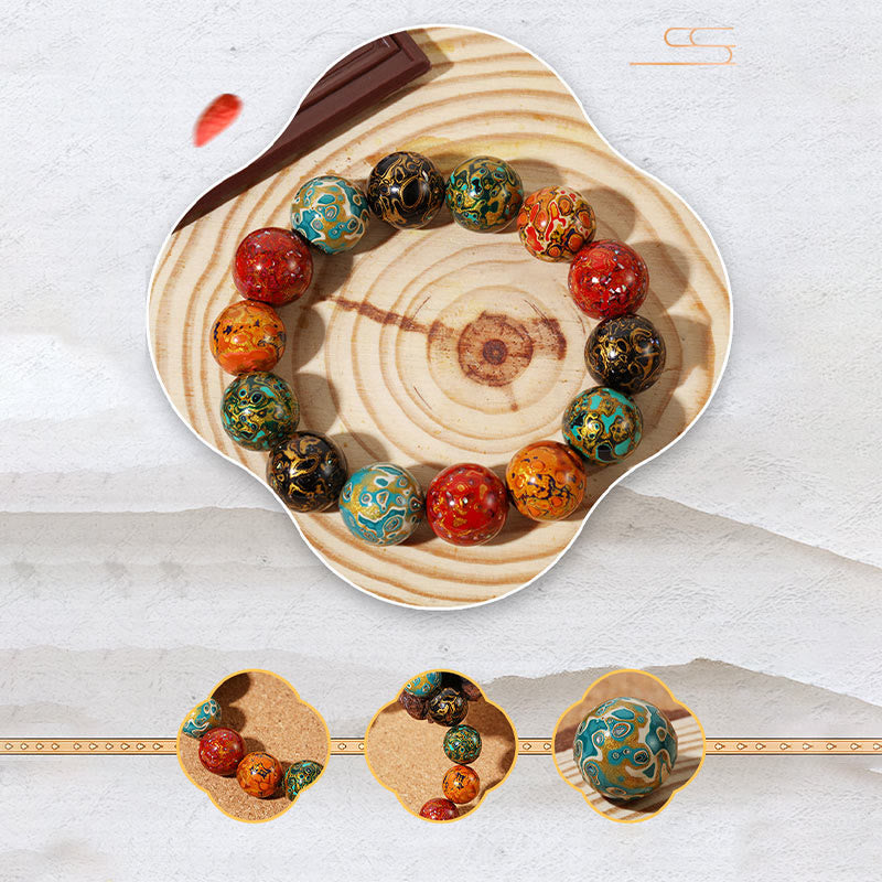 Buddha Stones Natural Multicolored Lacquer Beads Calm Bracelet Bracelet BS 5