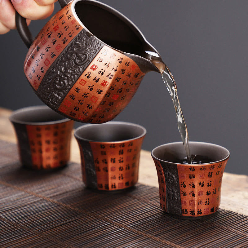 Buddha Stones Small Fu Character Purple Clay Ceramic Teacup Kung Fu Tea Cup 50ml Cup BS 7