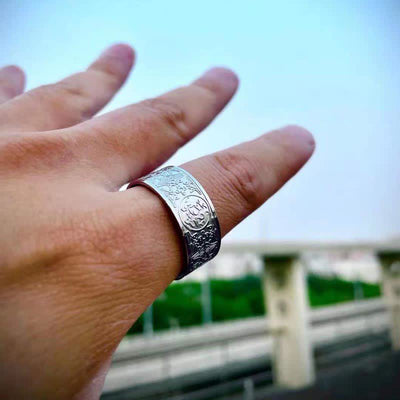 Buddha Stones Four Guardian Beast Dragon White Tiger Suzaku Basalt Carved Success Luck Ring Ring BS 13