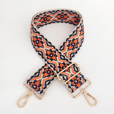 Buddha Stones Multicolor Embroidered Shoulder Bag Straps Bag Straps BS Dark Blue Orange Beige